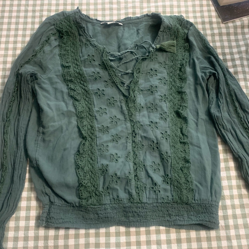 American Eagle Outfitters Green Lace Blouse